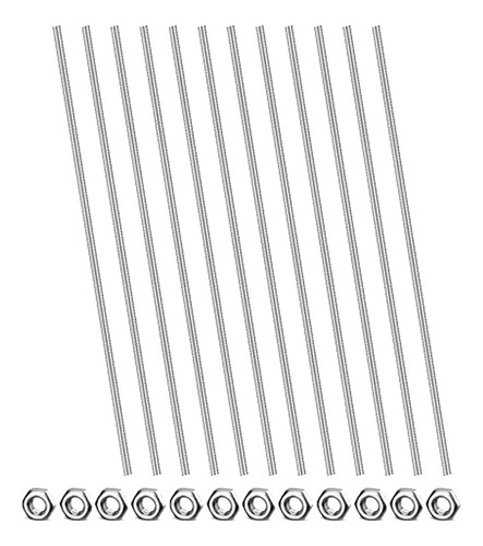 12 Varillas Roscadas M4 De 8/32 Pulgadas Con Tuercas Hexagon