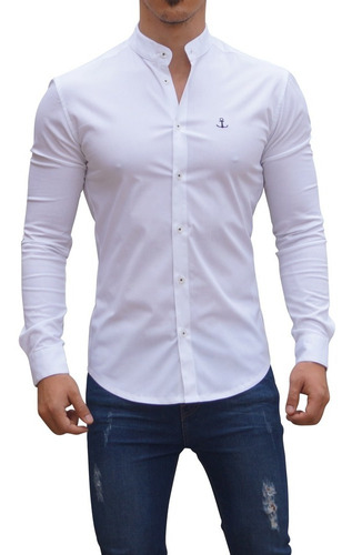 Camisa Cuello Mao White John Leopard Slim Fit Envío Gratis