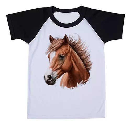 Camiseta Raglan Menino Infantil Desenho Cavalo Country C2263