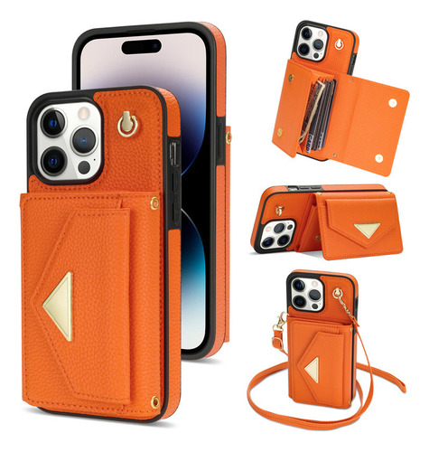 Funda Tipo Cartera Con Correa For El Hombro For iPhone 16, 15 Y 14