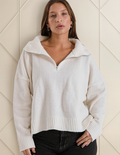 Sweater Frisado Cuello Alto Con Cierre Mujer Talles Grandes