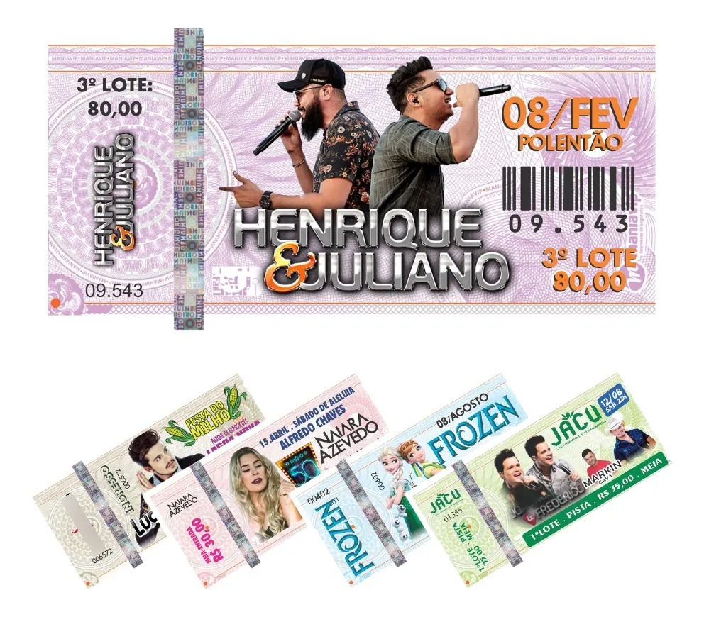 2000 Ingressos Papel Moeda - 10x5cm - Shows - Eventos