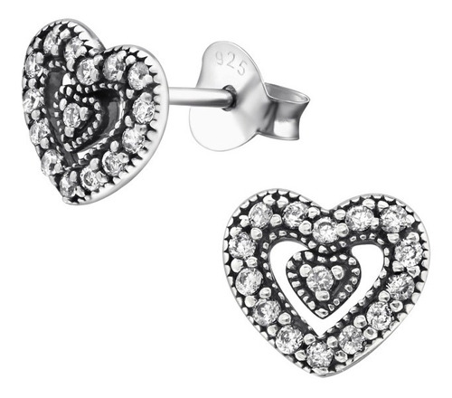 Aros De Corazón Negro San Valentin Amor Plata 925 Pendientes