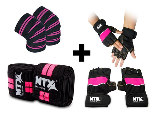 Knee Wraps Vendas De Rodilla+ Guantes Crossfit Pesas Mujer