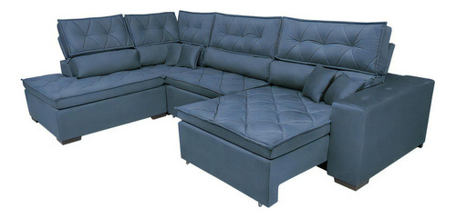 Sofa De Canto Retrátil Reclinável Cama Inbox Platinum Azul