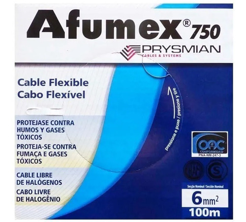 Cable Unipolar Afumex 6mm Ls0h - Libre De Halogenos 100mts