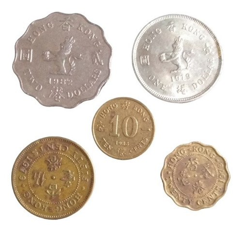 Monedas Hong Kong De 2 Dólares A 10 Centavos 5 Piezas