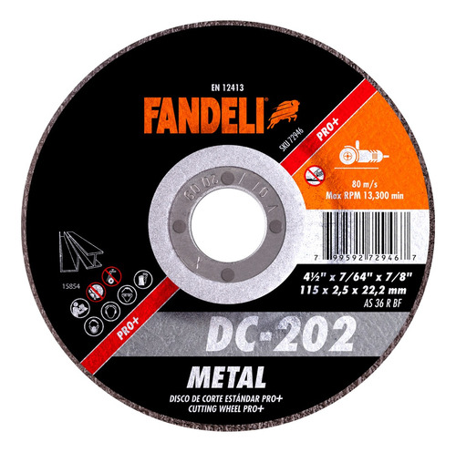 Disco Corte Std Metal Pro Fandeli 4.1/2 PLG 5 Pz Dc202