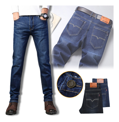 Pantalon Vaquero Skinny Mezclilla Strech Hombre Azul/negro