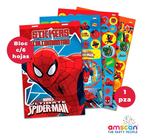Block De Stickers Spiderman Artículo Fiesta Color Rojo