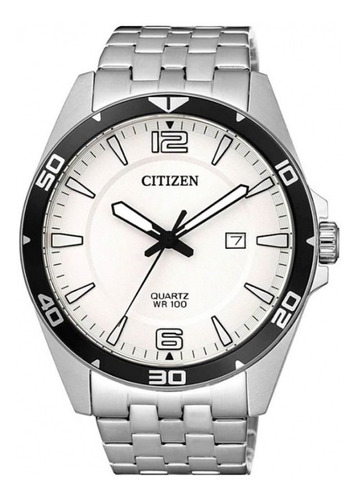 Reloj Citizen 61181 Bi5051-51a Hombre Acero Fechador Wr100 Color de la correa Plateado Color del fondo Blanco