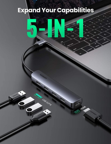 Imagem 2 de 9 de Hub Ugreen 5 Em 1 Multi Portas Tipo C Usb 3.0 + Hdmi 20197