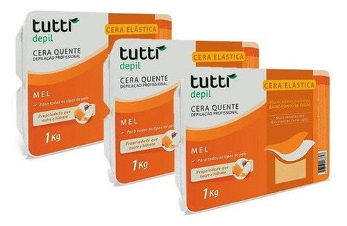 Kit Com 3 Unid. Cera Quente Elástica Mel 1kg Tutti Depil