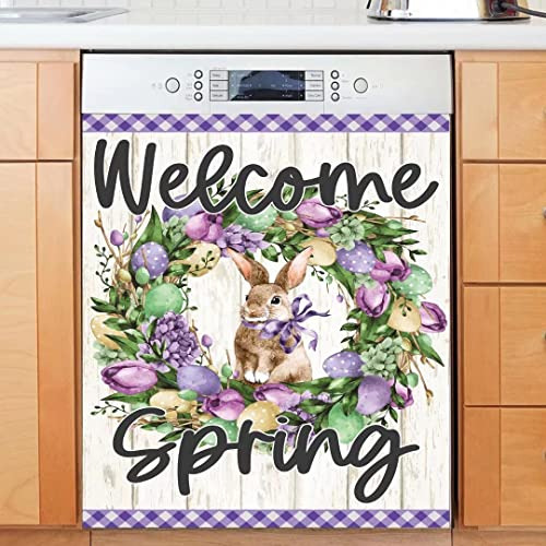 Welcome Spring Easter Bunny With Purple Floral Lavavajillas 