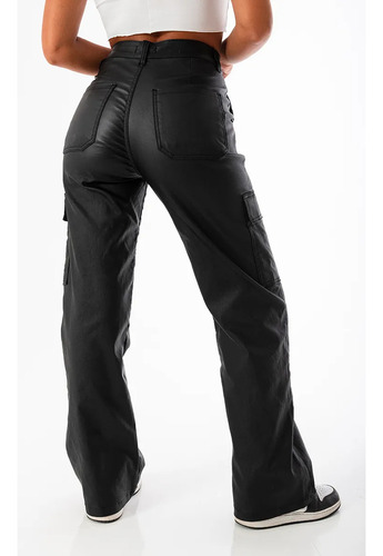 Pantalon Pu Engomado Cargo Tiro Alto Elastizado Solmaint
