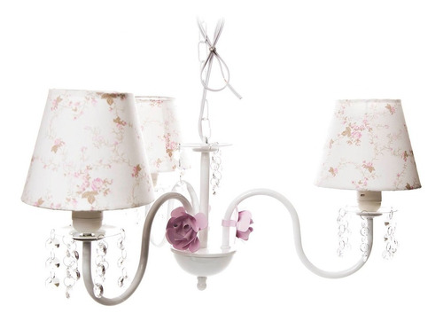 Lustre 3 Lâmpadas Cristais Flores Rosa Quarto Bebê Infantil