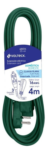 Extensión Eléctrica Doméstica, 4m, Verde, Volteck 48014