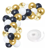 Comprar Arco De Globos Confeti Cinta Chico - Blanco Negro Dorado