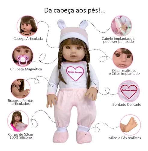 Bebê Reborn Menina Realista Princesa 100% Silicone 13 Itens - USA