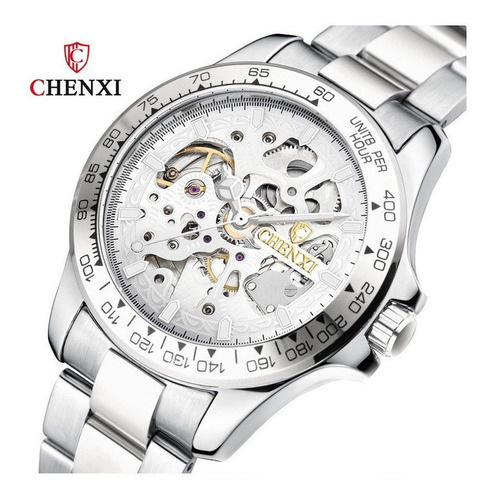 Reloj automático de acero inoxidable luminoso de lujo Chenxi, color de fondo blanco