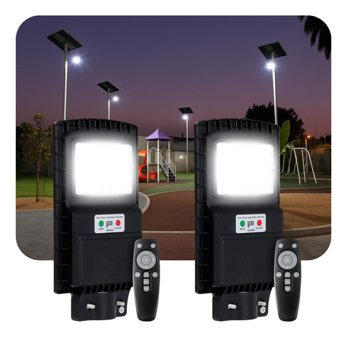 Luminaria Solar Led 30w Reflector Calle Fotocelula Pack X2 Negro Blanco Frío 2