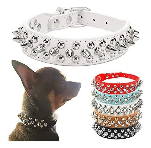 Petcare Collar De Perro Con Púas De Piel Sintética Blanca 