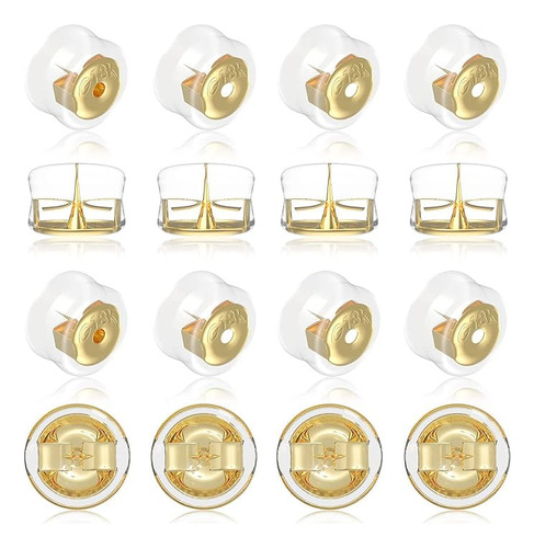 Aretes Seguros Oro 18 Quilates Para Tachuelas Silicona Plata