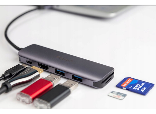 Hub Usb-c P5+ (6 En 1) 2 Puertos Usb 3.1+hdmi+usb-c+tarjetas