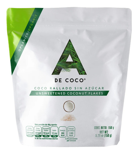 Coco Orgánico Rallado Sin Azúcar A De Coco 150 G