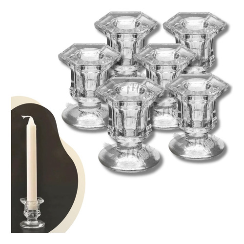 Kit 06 Castiçal Porta Vela De Vidro Resistente Sextavado