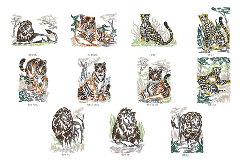 11 Matrices P/ Maquinas De Bordar Felinos /tigre/leon