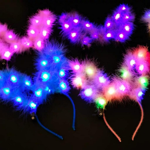 6x Diadema Vincha Luminosa Con Oreja De Conejo Cotillón Led