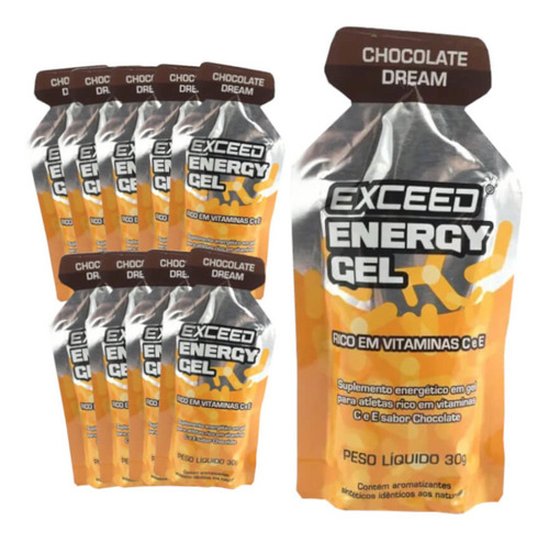 Caixa Com 10 Sachês Gel Carboidrato Exceed Energy Sabor Chocolate Dream