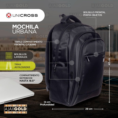 Imagen 3 de 9 de Mochila Porta Notebook Urbana Oficina Amplia Reforzada