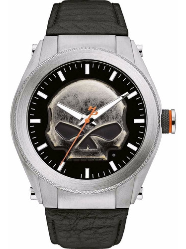 Reloj Harley Davidson Decals 76a156 Para Hombre E-watch Color de la correa Negro Color del bisel Plateado Color del fondo Negro