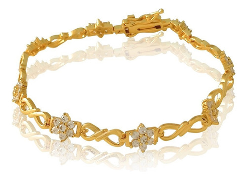 Pulsera Fina Oro 18k Lam Estrellas De Circonia #362 Diámetro 17 Cm Largo 17 Cm