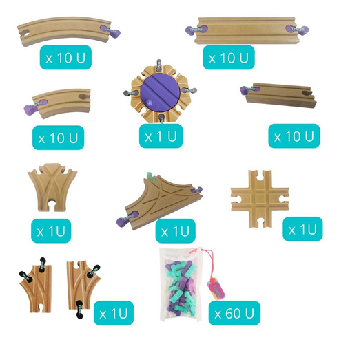 Imagen 2 de 8 de Tracks Pistas Pack 46 Tramos Vías Madera Compatible Todos