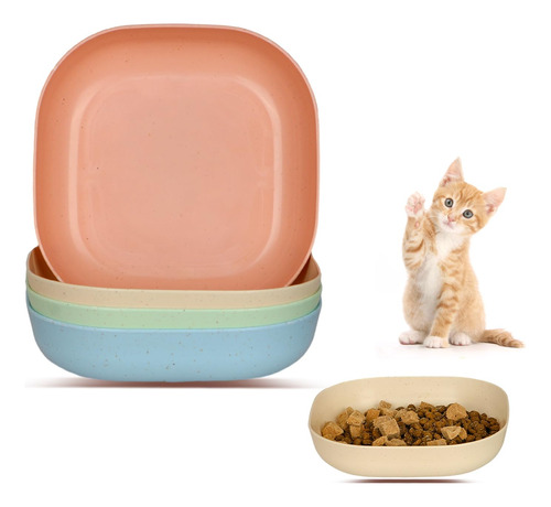 Juego De Cuencos De Comida Para Gatos, Cuenco Poco Profundo