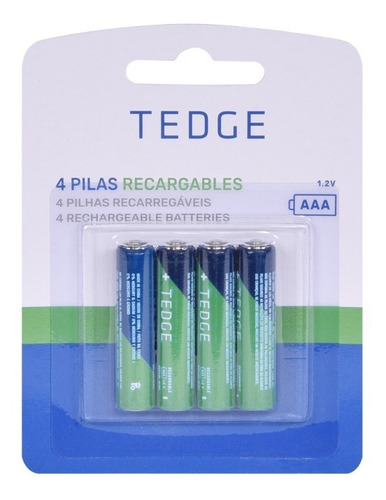 Pilhas Recarregáveis Aaa 850 Mah Pacote 4 Unidades Tedge