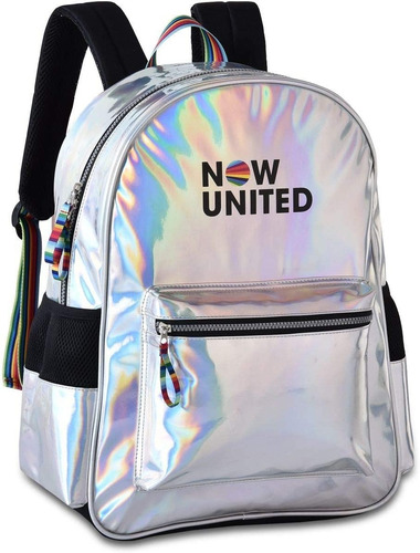 Imagem 1 de 10 de Mochila Juvenil Now United Prata Holográfica Costas Notebook