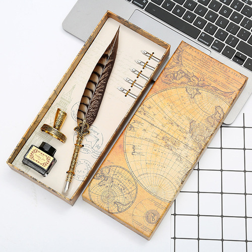 Pluma Fuente Retro Europea De 3 Estilos Con Pluma De Ave