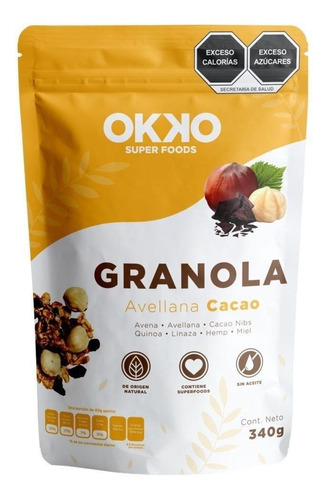 Granola Con Avellana Y Cacao 100% Natural 340g Okko