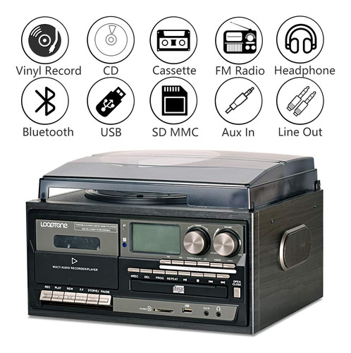 Tocadiscos Vintage Bluetooth 9 En 1 Looptone Grabadora