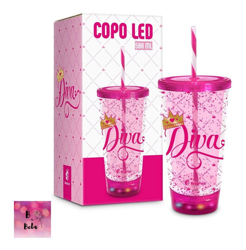 Copo De Led Diva Com Canudo 500ml Bpa Free - Brasfoot