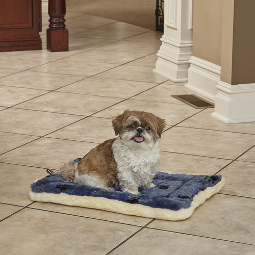 Cama Reversible Con Estampado De Patas Para Mascotas En Azul