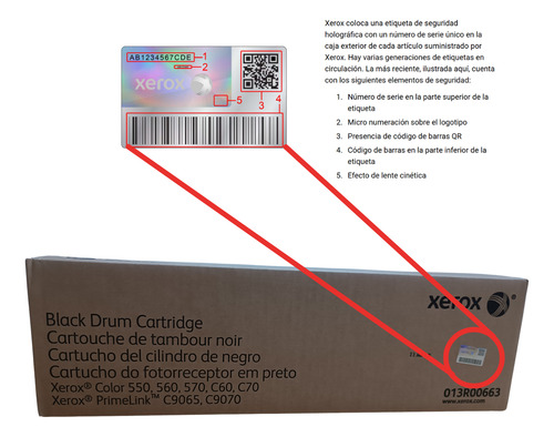Tambor Xerox 550 560 C60 C70 Drum Negro 013r00663 Original