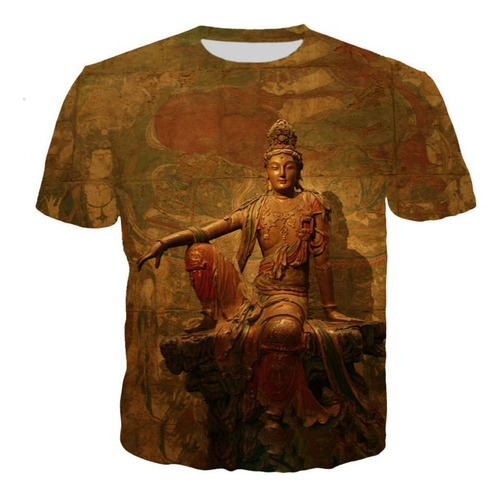 Rt Playera Con Estampado De Estatua De Buda En 3d