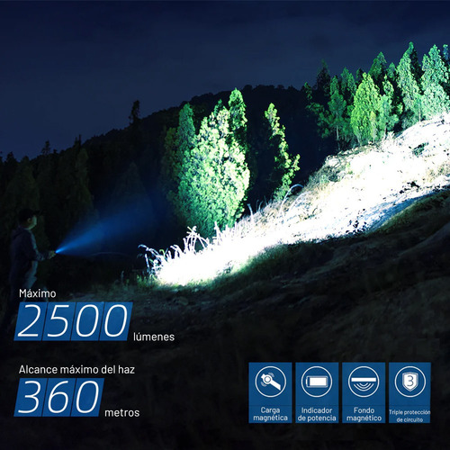 Lacasi Mc3 linterna LED recargable con base magnética,linternas potentes 2500 Lúmenes con 5 modes,Alcance máximo de 360m,IP68 Impermeable,Lámpara Táctica para camping,senderismo y emergencias