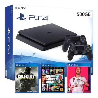 Playstation 4 Slim 500gb + Fifa + Gta V + Cod + 2 Controles