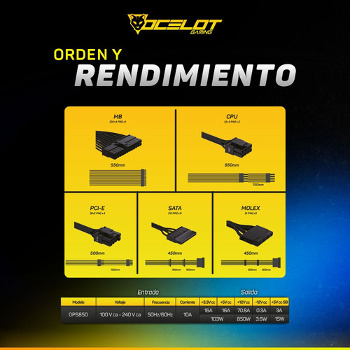 Fuente De Poder Ops850 Ocelot Atx 850w Modular 80+ Gold